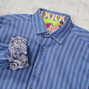 Robert Graham Shirt Mens L/G Long‎ Sleeve Button Down Blue Pattern Flip Cuff